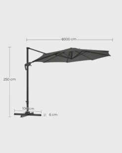 SONGMICS Sonnenschirm Ø 300 Cm, UV-Schutz Bis UPF 50+, Um 360° Drehbar, Ampelschirm, Mit Kurbel Zum Öffnen Und Schließen, Mit Ständer, Grau GPU35GY -Deutschland Garten Zier Verkaufs-Shop 00109d1449abf23aeaeb895a5036a8d1