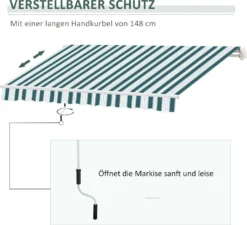 Outsunny Manuelle Gelenkarmmarkise 395 Cm Markise Mit Handkurbel Balkonmarkise Sonnenschutz Wandmontage Balkon Alu Weiß+Grün 395 X 245 Cm -Deutschland Garten Zier Verkaufs-Shop 01498af15ea1adb198eb0e6fecfdac0f