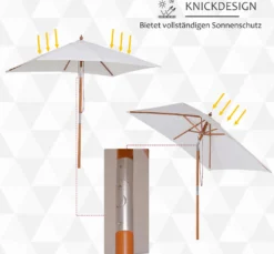 Outsunny Sonnenschirm, Knickbarer Gartenschirm, Strandschirm, 3-stufig Einstellbar, Holz+Polyester, Creme, 200 X 150 X 230 Cm -Deutschland Garten Zier Verkaufs-Shop 016ce22cc5195ac14438a7d0e3586d7c
