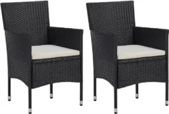 VidaXL Garten-Essstühle 2 Stk. Poly Rattan Schwarz