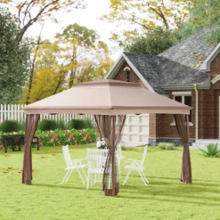 Outsunny Pavillon Faltpavillon Gartenzelt Mit Seitenwänden Popup Khaki 3,25x3,25x2,95cm -Deutschland Garten Zier Verkaufs-Shop 02415053fa09ea1f1215d110d60eb45a
