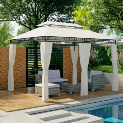 Mondeer Gartenpavillon 3x4m Premium Pavillon Seitenwänden Mit Reißverschlüssen Metallrahmen Stabil 180g/m² Dachplane Wasserdicht Luxus Modern Stil, Beige -Deutschland Garten Zier Verkaufs-Shop 02897fa40491f1db35bebdfaf3c0e386