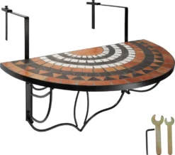 Tectake Balkontisch Zum Einhängen Mit Mosaikmuster Klappbar 75x65x62cm - Terracotta/weiß