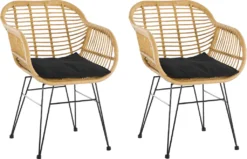 Möbilia Gartensessel 2er-Set Aus Polyrattan |inklusive Sitzkissen | B 58 X T 59 X H 80 Cm | Natur-schwarz | 10020007 | Serie GARTEN