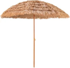 COSTWAY 243cm Sonnenschirm Hawaii Strandschirm Reisstroh Marktschirm Gartenschirm Neigbar Terrassenschirm Für Garten, Strand, Outdoor