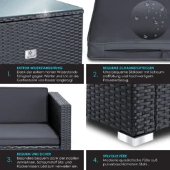 KESSER® Polyrattan Lounge Aruba – Gartenlounge Für 4-5 Personen Gartenmöbel-Set Sitzgruppe Aus 3er Gartensofa, Sessel, Hocker Und Beistelltisch Mit Sitzkissen - Für Garten, Terrasse Und Balkon, Farbe:Anthrazit -Deutschland Garten Zier Verkaufs-Shop 0481e780fe09c936fba941dd7f1fc7ae