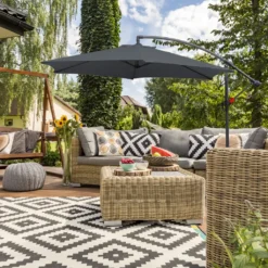 EINFEBEN Sonnenschirm Alu Ampelschirm ? 350cm Grau Gartenschirm Mit Staender, Hoehenverstellbar, Klappbar, UV-Schutz 40+ Diverse Farben Wasserabweisende Marktschirm -Deutschland Garten Zier Verkaufs-Shop 04f59c402e45342e8a0e978dbdcdba74