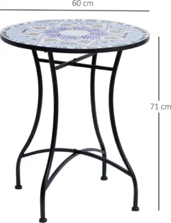 Outsunny Gartentisch Mosaiktisch Balkontisch Beistelltisch Seviertisch Rund Stahl + Keramik Blau + Weiß Ø60 X H71 Cm -Deutschland Garten Zier Verkaufs-Shop 05001e03b9205419d90fbc2ac6b0e04f
