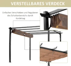 Outsunny Pergola Pavillon Mit Einstellbarem Stoffdach 3 X 4 M Terrassen-Vordach Aluminium Sonnenschutz Überdachung Terrasse Garten Grau+Braun -Deutschland Garten Zier Verkaufs-Shop 06b3b5caa4f81b7bf2ba3ac18be990c1