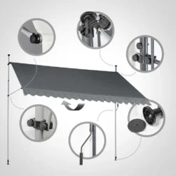 Jago® Klemmmarkise - 300/350/400x80cm, Höhenverstellbar, Kurbel, Wasserabweisend, UV-Schutz, Terrasse, Sonnenschutz, Farbwahl - Balkon, Sonnenmarkise, Terrassenmarkise (350 X 80 Cm, Anthrazit) -Deutschland Garten Zier Verkaufs-Shop 06d2b0842d01ecc6f793162ae146ba38