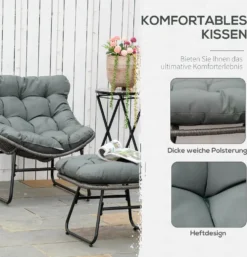 Outsunny Rattan Relaxsessel Mit Fußhocker Gartensessel Outdoor Rattanstuhl Mit Kissen Stahl Polyester Grau 69 X 76 X 70 Cm -Deutschland Garten Zier Verkaufs-Shop 076be1c4105465aefd78a43da389e1ce