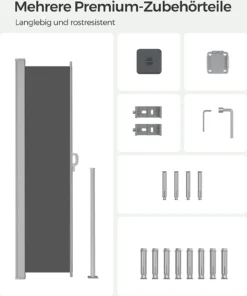 SONGMICS Seitenmarkise, Sichtschutz, 200 X 400 Cm, Ausziehbar Aus 220 G/m² Polyester,Blickdicht, Seitenrollo, Für Balkon, Terrasse, Garten, Anthrazit GSA204G02 -Deutschland Garten Zier Verkaufs-Shop 080858e6daecd2d01040d0396a04865c