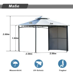 Flieks Pavillon 3x3 Wasserdicht, Gartenpavillon Grillpavillon Mit Seitenwand, Dach Und Pulverbeschichteter Stahl Partyzelt -Deutschland Garten Zier Verkaufs-Shop 095721b7ba8ad9e4368a92124d9a2158 1