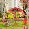 Outsunny 4tlg. Kindersitzgruppe Garten Gartentisch 2 Klappstühle Sonnenschirm Camping Kindersitzgarnitur Gartenmöbel Für 3-5 Jahre Rot