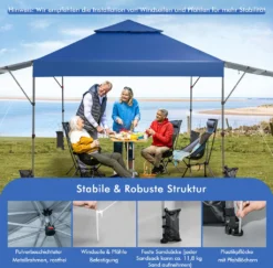 COSTWAY 3x3m Pop Up Pavillon Mit Zwei Markisen, Faltpavillon Mit Rolltasche, 4 Sandsäcke, UV-Schutz 50+, Gartenzelt Faltbar, Partyzelt Wasserdicht Stabil Winterfest, Gartenpavillon Für Garten & Hof (Blau) -Deutschland Garten Zier Verkaufs-Shop 0a080c611be082908a2ced96b82d7e58