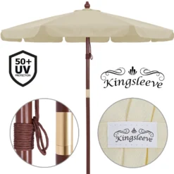 Kingsleeve Holz Sonnenschirm 330 Cm UV Schutz 50+ Wasserabweisend Seilzug Groß Rund Stabil Windfest Marktschirm Gartenschirm Balkon Beige Creme, Farbe:creme -Deutschland Garten Zier Verkaufs-Shop 0b8c4b01d41a301f4feff56f22ca8ac2