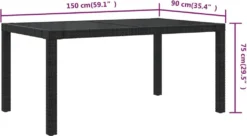 VidaXL Gartentisch 150x90x75 Cm Gehärtetes Glas Poly Rattan Schwarz -Deutschland Garten Zier Verkaufs-Shop 0db6062f761ac298745c558bd7a643f9