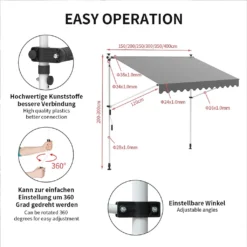 Mucola Klemmmarkise 300-120cm Grau Mit LED Balkon Markise Sonnenschutz Terasse Fenstermarkise Balkonmarkise Sonnensegel Windschutz Rollo -Deutschland Garten Zier Verkaufs-Shop 0e12a0a86da6f97a82825c76864f04c1