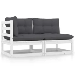 VidaXL 2-tlg. Garten-Lounge-Set Mit Kissen Weiß Kiefer Massivholz
