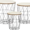 Tisch Set Korb 3er Set - 3 Tische Mit 3 Deckeln - Tischplatte: Hell (30598)