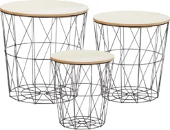 Tisch Set Korb 3er Set - 3 Tische Mit 3 Deckeln - Tischplatte: Hell (30598)