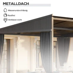 Outsunny Pergola, 3,65 X 2,55 M Pavillon, Terrassenüberdachung Mit Schiebedach, Gartenpavillon Mit Vorhängen, Für Garten, Hof, Alu+Metall, Dunkelgrau -Deutschland Garten Zier Verkaufs-Shop 0f28815724bd41852219c80cb9918fa8