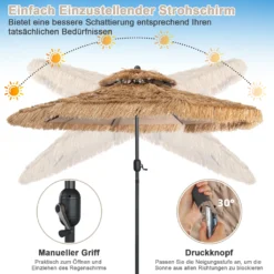 COSTWAY Sonnenschirm Hawaii, Terrassenschirm Mit Doppeldach, Stroh Strandschirm Marktschirm Neigbar Gartenschirm Für Strand, Garten, Outdoor -Deutschland Garten Zier Verkaufs-Shop 10a56d13734310ccf0386f4e764d69b1