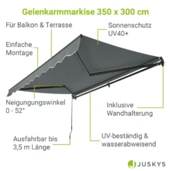 Juskys Markise 350 X 300 Cm - Beschattung Terrasse & Balkon - Gelenkarmmarkise Mit Kurbel & Halterung - Sonnenschutz Balkonmarkise Gelenkmarkise Grau -Deutschland Garten Zier Verkaufs-Shop 11a4080b25c0969ae1dd6d86649e47cd