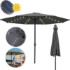 EINFEBEN 3.5m Sonnenschirm Mit LED Solar Marktschirm Mit Handkurbel UV40+ Outdoor-Schirm Terrassen,Grau