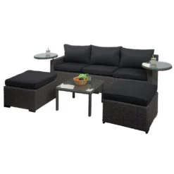 Poly-Rattan Garnitur HWC-J38, Garten-/Lounge-Set Sitzgruppe, Spun Poly Halbrundes Rattan Grau, Kissen Anthrazit -Deutschland Garten Zier Verkaufs-Shop 1201de77e26eed334ad98326109b4965