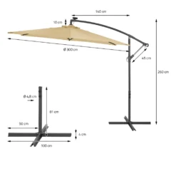 ECD Germany Ampelschirm Mit Kurbel Und Ständer Inkl. LED-Solar - Ø 300 Cm - Braun - Wasserabweisend, Sonnenschutz UV50+, Neigbar, Gartenschirm Terrassenschirm Marktschirm Kurbelschirm Schirm -Deutschland Garten Zier Verkaufs-Shop 148e35c93899e18d0e309a8ae830fc59