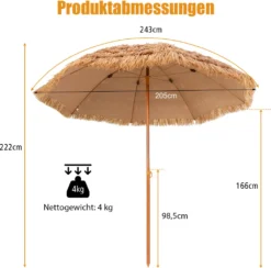 COSTWAY 243cm Sonnenschirm Hawaii Strandschirm Reisstroh Marktschirm Gartenschirm Neigbar Terrassenschirm Für Garten, Strand, Outdoor -Deutschland Garten Zier Verkaufs-Shop 14fde0fe94f9bbc3f6665b5a6989ef4f