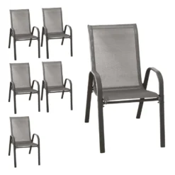 Wohaga 6er Set Stapelstuhl 'New York' Mit Textilenbespannung Anthrazit/Anthrazit