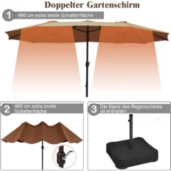 COSTWAY 460x270cm Doppelsonnenschirm Mit Basis Gartenschirm Ampelschirm Marktschirm Sonnenschirm Terrassenschirm Braun -Deutschland Garten Zier Verkaufs-Shop 15c220af766bad09a40c39575c763a1c