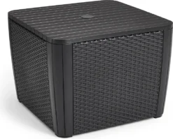 Allibert By Keter Gartentisch Patio Umbrella Luzon Plus, Graphit, Inkl. Loch Für Schirm, Deckel Abnehmbar, Mit Stauraum, Kunststoff, Flache Rattanoptik