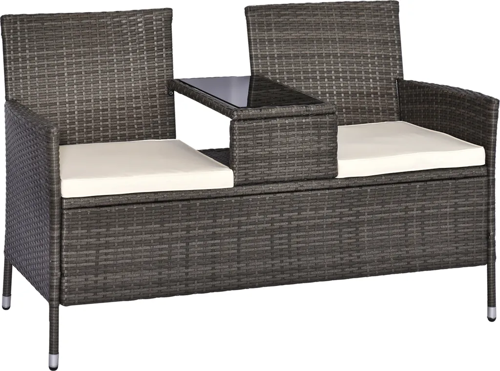 Outsunny Polyrattan Gartenbank Gartensofa Sitzbank Mit Tisch 2-Sitzer Stahl Grau B133 X T63 X H84cm 1 Outsunny Polyrattan Gartenbank Gartensofa Sitzbank Mit Tisch 2-Sitzer Stahl Grau B133 X T63 X H84cm