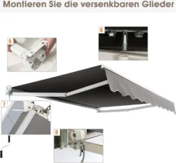 COSTWAY 2,5x2m Gelenkarmmarkise Sonnenmarkise Mit UV- & Wasserbeständigem Material, Aluminiumrahmen & -kurbel Grau -Deutschland Garten Zier Verkaufs-Shop 17d8d99550129a8b0407af10e23755ee