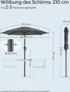 SONGMICS Sonnenschirm 210 Cm, UPF 50+, Beidseitig Um 30° Knickbar, Sonnenschutz, Mit Kurbel Zum Öffnen/Schließen, Grau GPU202G01 -Deutschland Garten Zier Verkaufs-Shop 1858dd2f74f7058db3ddb7542e33066f