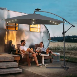 Wolketon 3m-3.5m Sonnenschirm Mit LED Solar Neigbar Ampelschirm Balkonschirm Marktschirm UV40+ Gartenschirm,Grau,3.5m -Deutschland Garten Zier Verkaufs-Shop 196cdcf8917127e9c4071570fb55ea55