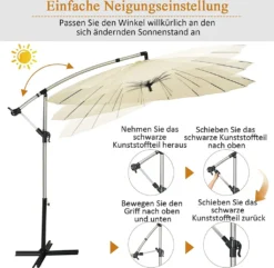 COSTWAY Ø300cm Sonnenschirm Ampelschirm Mit 16 Rippen & Kurbel Gartenschirm Inkl. Schirmständer Terrassenschirm Für Garten, Pool Oder Veranda -Deutschland Garten Zier Verkaufs-Shop 1a17b5a4eb6ef7a53bc423489784709d