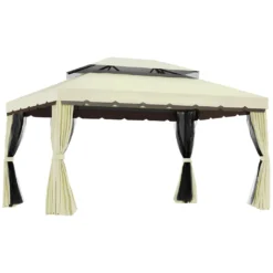 Outsunny Gartenpavillon Pavillon Gartenzelt Festzelt Partyzelt Mit 4 X Seitenwand Wetterfest Aluminium Polyester Cremeweiß 3,9 X 2,9 X 2,7 M