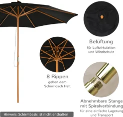 Outsunny Sonnenschirm Holz 300 Cm Holzschirm Gartenschirm Balkonschirm Bambus Schwarz -Deutschland Garten Zier Verkaufs-Shop 1c0c2fb5931b096c58b2c5001d8df653