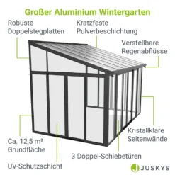 Juskys Wintergarten 12,5 M² - Mit Kristallklaren Wänden, Doppel-Schiebetüren & UV-Schutz – Wasserdicht & Winterfeste Überdachung Aus Aluminium - Grau -Deutschland Garten Zier Verkaufs-Shop 1c14dcee986fc72e23798bb6cae8d2e5