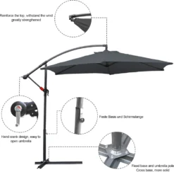EINFEBEN Sonnenschirm Alu Ampelschirm ? 350cm Grau Gartenschirm Mit Staender, Hoehenverstellbar, Klappbar, UV-Schutz 40+ Diverse Farben Wasserabweisende Marktschirm -Deutschland Garten Zier Verkaufs-Shop 1c21215da91aaab5f90b306909104f18