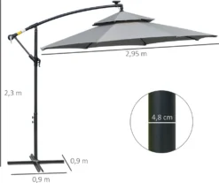 HOMCOM Outsunny Ampelschirm Ø295 Cm LED Solar Sonnenschirm Wasserabweisend Alu Hellgrau -Deutschland Garten Zier Verkaufs-Shop 1c7d08d58457a2567f62d06324790f2f