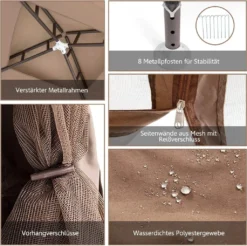 COSTWAY Gartenpavillon Partyzelt Mit 4 Seitenwänden Reißverschluss Und Moskitonetz 300x300x265cm Kaffee -Deutschland Garten Zier Verkaufs-Shop 1c83de5c83d1c3d4b588950812e3c699