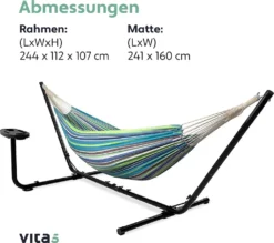 VITA5 Hängematte Mit Gestell Outdoor - Hängematte 2 Personen Für Garten & Balkon - Doppelhängematte Mit Getränkehalter- Tragbare Hängematte 200kg Belastbarkeit (Grün/Blau Cupholder) -Deutschland Garten Zier Verkaufs-Shop 1cb08f0bc3f9fd1714ff6ba904f2c105