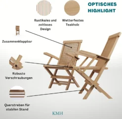 KMH® 2er SET TEAK Klappstühle Mit Armlehnen -Deutschland Garten Zier Verkaufs-Shop 1d1a3559a4d20744a58c6e3072916740
