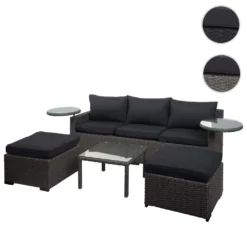 Poly-Rattan Garnitur HWC-J38, Garten-/Lounge-Set Sitzgruppe, Spun Poly Halbrundes Rattan Grau, Kissen Anthrazit -Deutschland Garten Zier Verkaufs-Shop 1d9f13634acb9a58ebb6eedbb18699d1