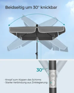 SONGMICS Sonnenschirm 200 X 125 Cm, UPF 50+, Sonnenschutz, Beidseitig Um 30° Knickbar, Höhenverstellbar, Mit Aufbewahrungstasche, Grau GPU25GY -Deutschland Garten Zier Verkaufs-Shop 1db751c447805938efdee385c69c149d